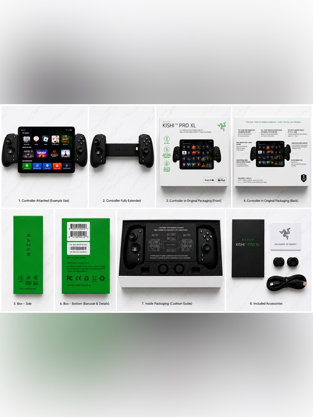 Razer Kishi V3 Pro XL Mobile Controller — Black with Green Accents